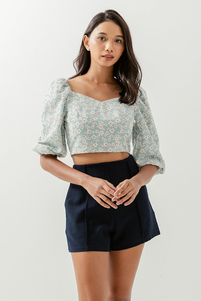 Gigi Floral Puff Sleeve Top in Sage