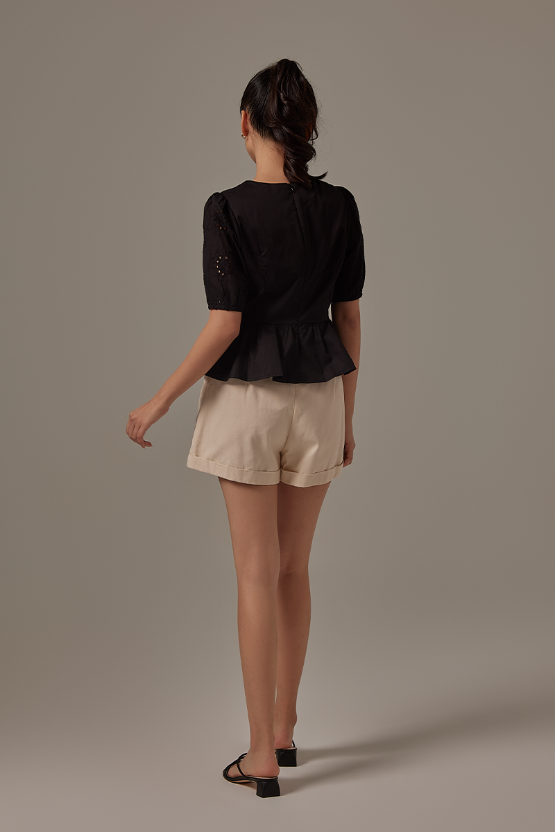 Angela Peplum Blouse in Black