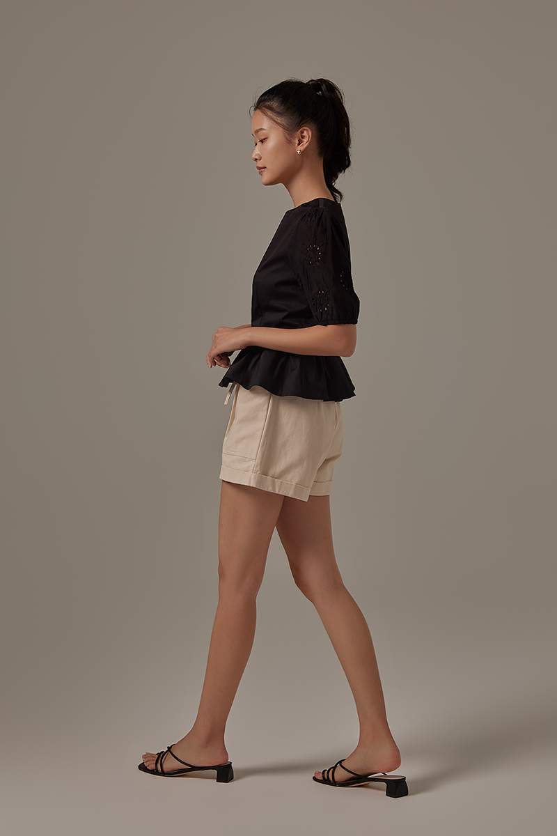 Angela Peplum Blouse in Black