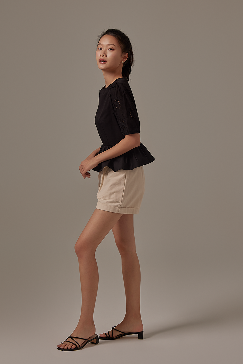 Angela Peplum Blouse in Black