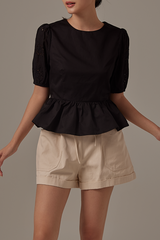 Angela Peplum Blouse in Black