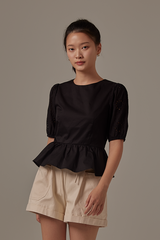 Angela Peplum Blouse in Black