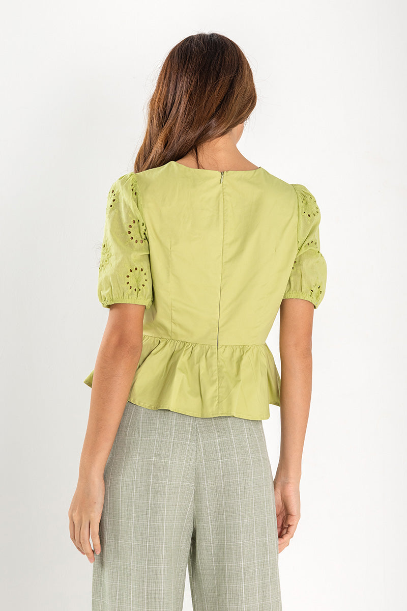 Angela Peplum Blouse in Avocado