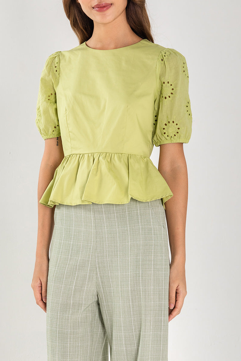 Angela Peplum Blouse in Avocado
