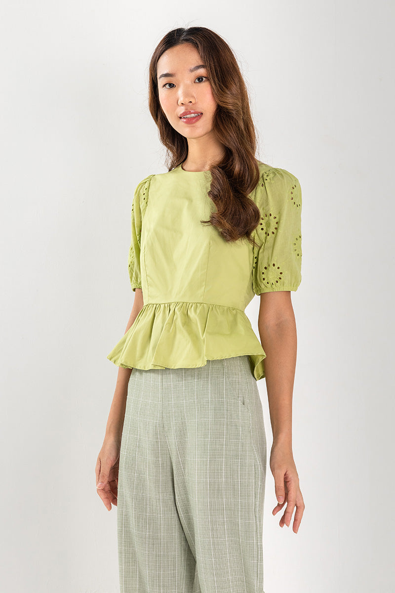 Angela Peplum Blouse in Avocado