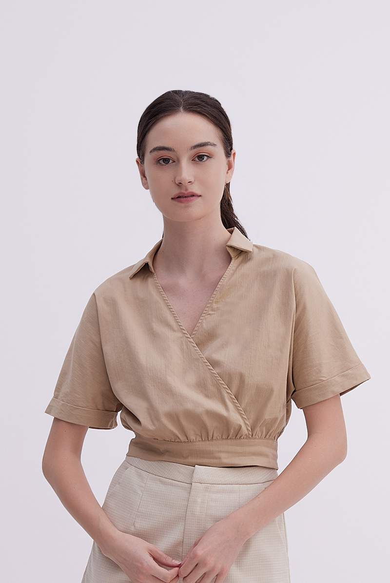 Yasmin Cuffed Sleeves Top in Khaki