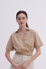 Yasmin Cuffed Sleeves Top in Khaki