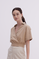 Yasmin Cuffed Sleeves Top in Khaki