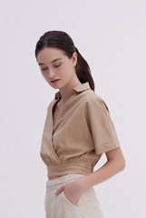 Yasmin Cuffed Sleeves Top in Khaki