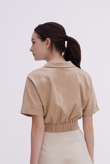 Yasmin Cuffed Sleeves Top in Khaki