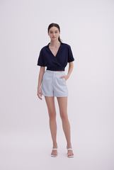 Yasmin Cuffed Sleeves Top in Navy Blue