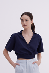 Yasmin Cuffed Sleeves Top in Navy Blue