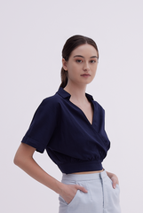 Yasmin Cuffed Sleeves Top in Navy Blue
