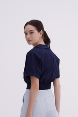 Yasmin Cuffed Sleeves Top in Navy Blue