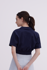 Yasmin Cuffed Sleeves Top in Navy Blue