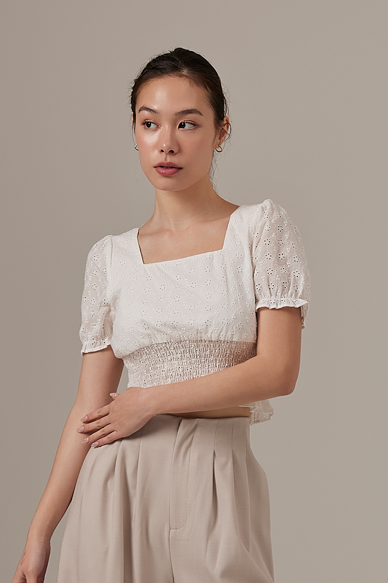 Ethel Broderie Top in White