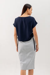 Ovena Side Drawstring Top in Navy Blue