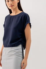 Ovena Side Drawstring Top in Navy Blue