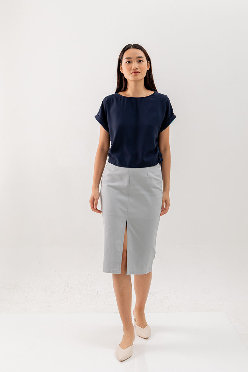Ovena Side Drawstring Top in Navy Blue