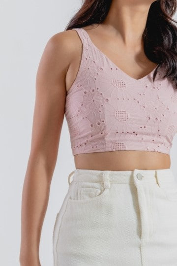 Queenie Broderie Top in Pink