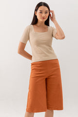 Louise Square Neck Fitted Top in Beige