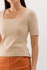 Louise Square Neck Fitted Top in Beige