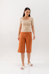 Louise Square Neck Fitted Top in Beige