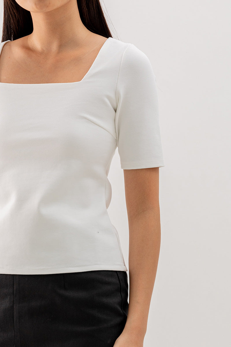 Louise Square Neck Fitted Top in White