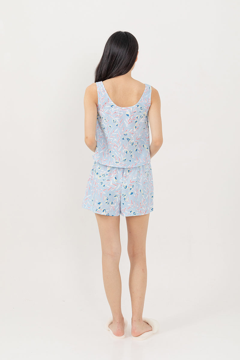 Odelia Printed Lounge Top in Light Blue