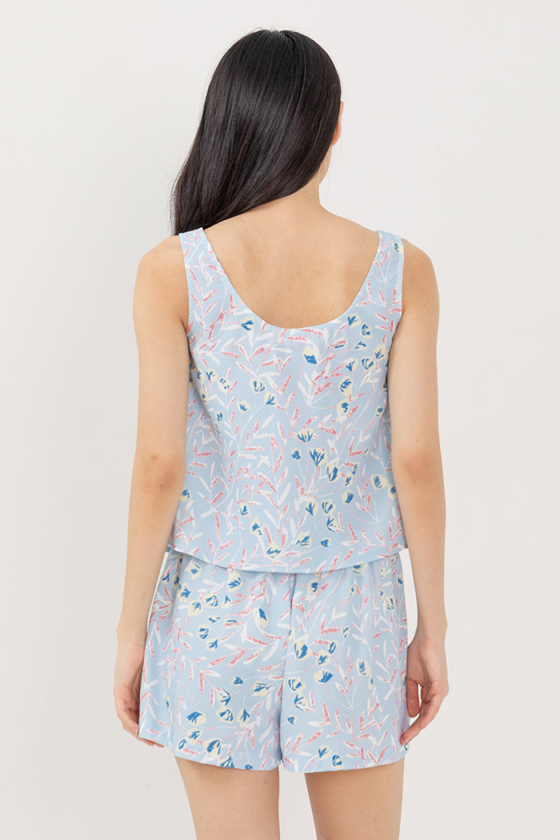 Odelia Printed Lounge Top in Light Blue