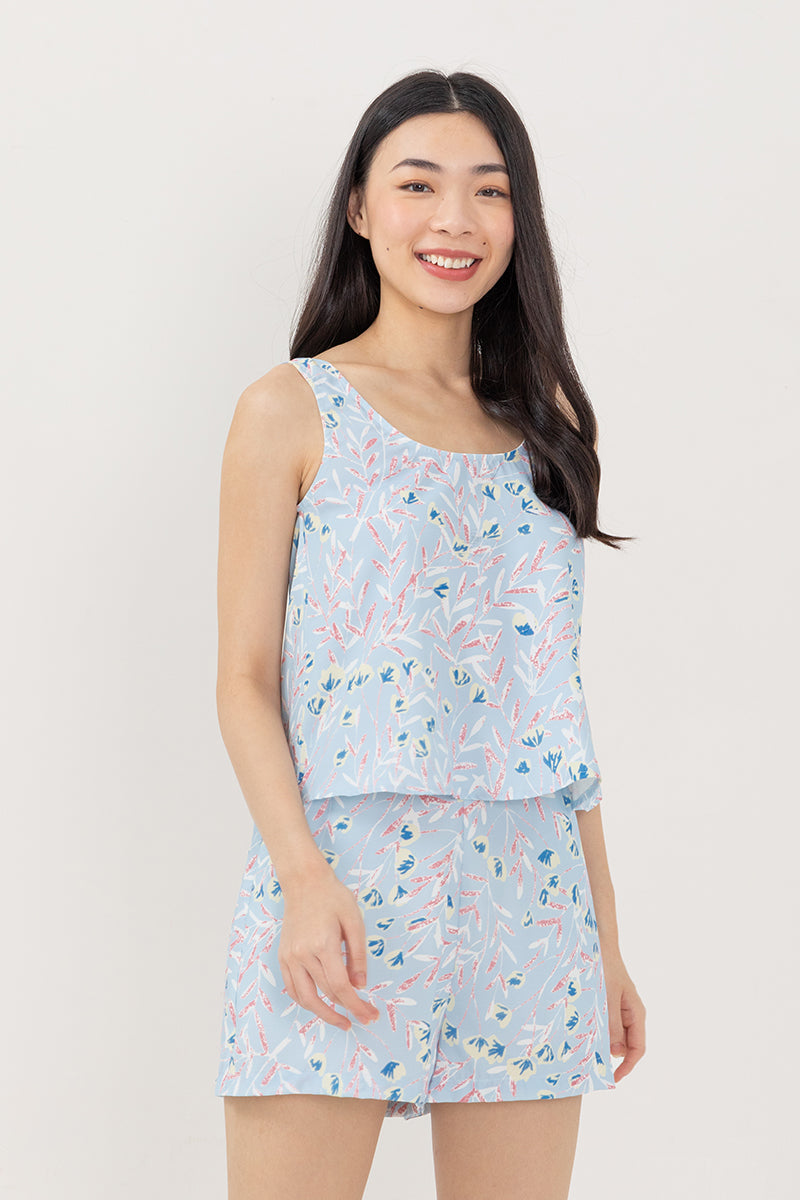 Odelia Printed Lounge Top in Light Blue