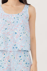 Odelia Printed Lounge Top in Light Blue