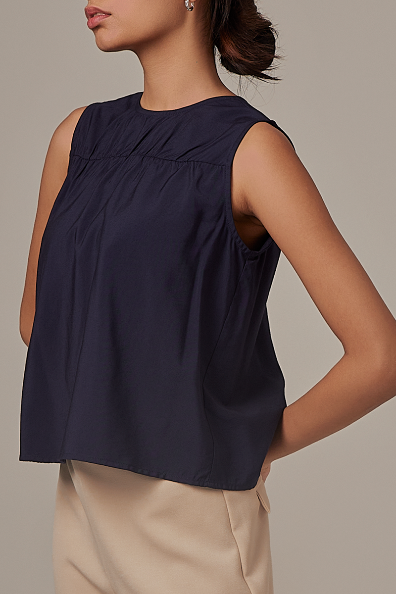 Pauline Sleeveless Top in Navy Blue