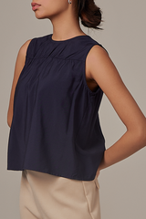 Pauline Sleeveless Top in Navy Blue