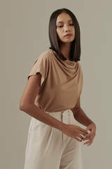 Fleur Cowl Neck Top in Khaki