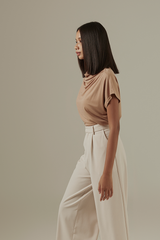 Fleur Cowl Neck Top in Khaki