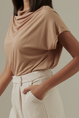 Fleur Cowl Neck Top in Khaki