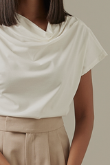 Fleur Cowl Neck Top in White