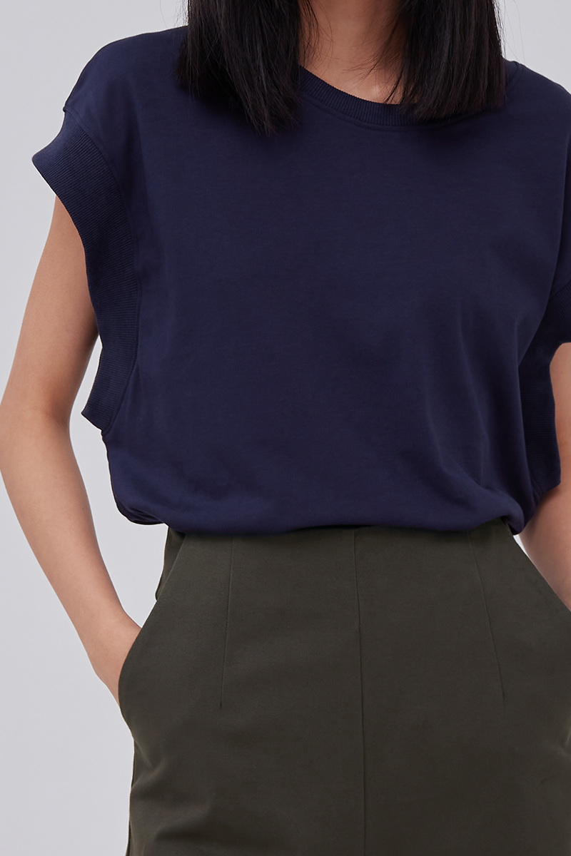 Felicia Drop Shoulder Top in Navy Blue