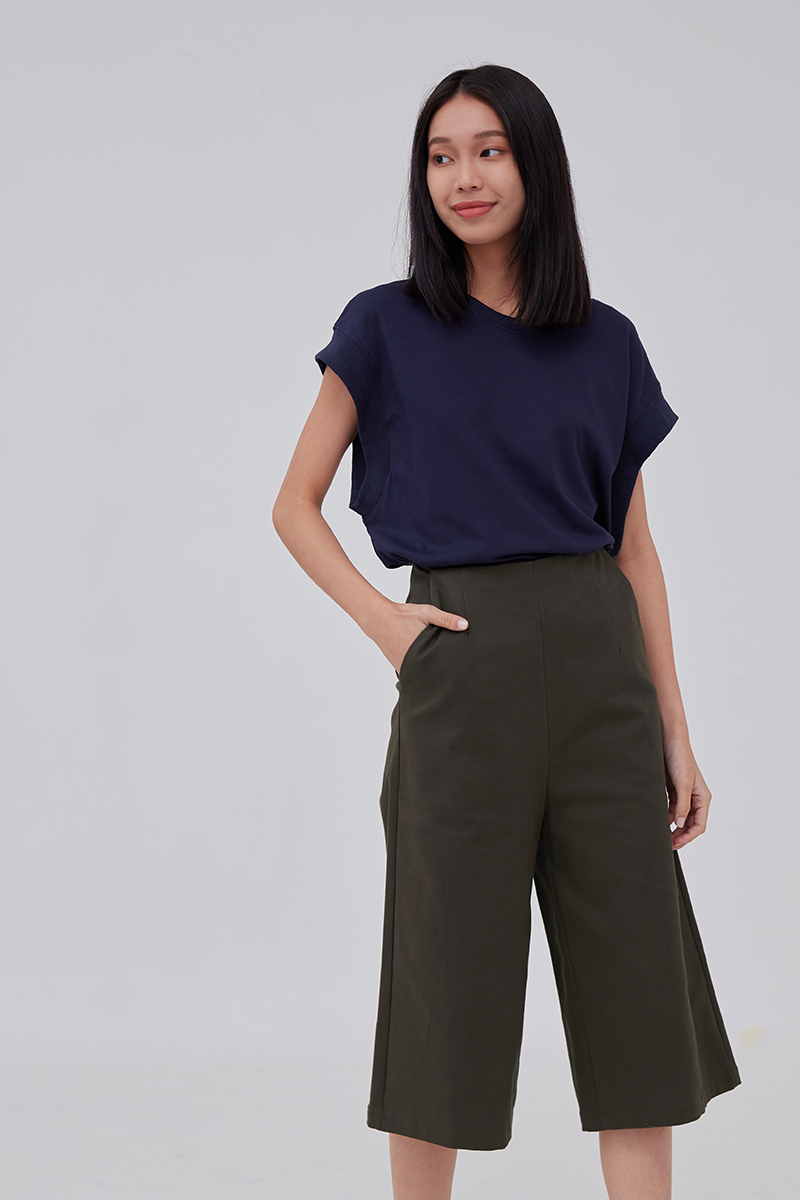 Felicia Drop Shoulder Top in Navy Blue