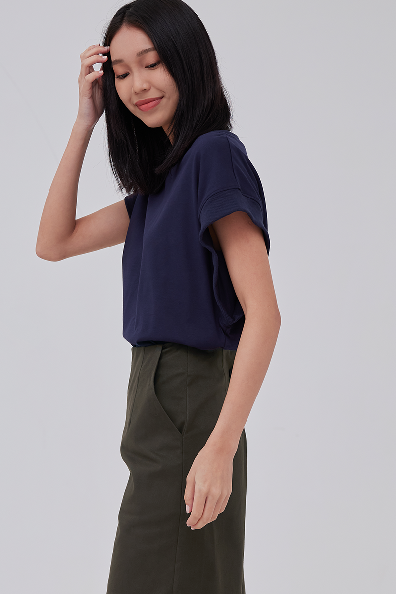 Felicia Drop Shoulder Top in Navy Blue