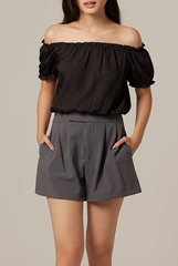 Rumi Off Shoulder Textured Top in Black