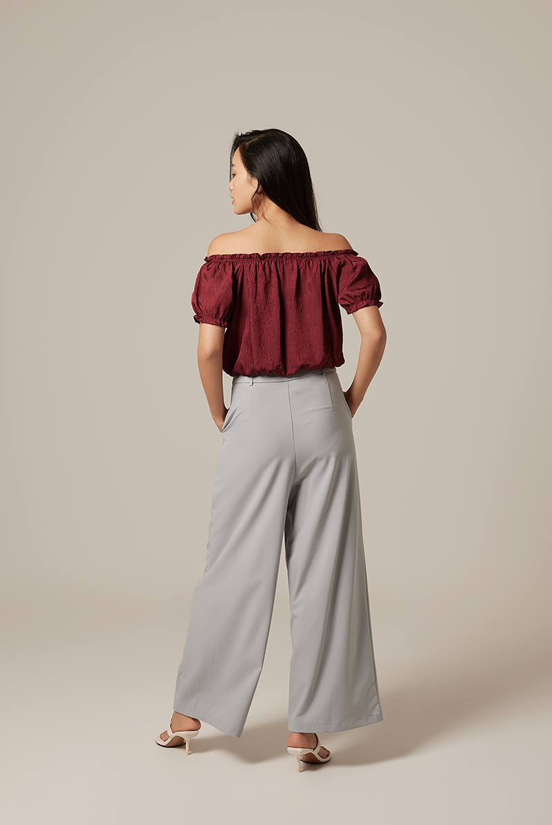 Rumi Off Shoulder Textured Top in Burgundy