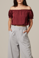 Rumi Off Shoulder Textured Top in Burgundy