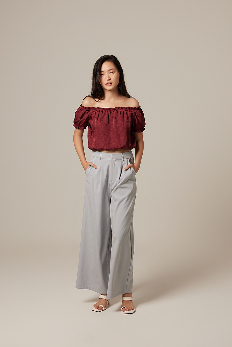 Rumi Off Shoulder Textured Top in Burgundy