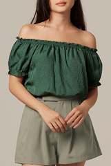 Rumi Off Shoulder Textured Top in Forest