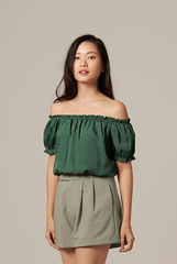 Rumi Off Shoulder Textured Top in Forest