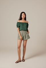 Rumi Off Shoulder Textured Top in Forest