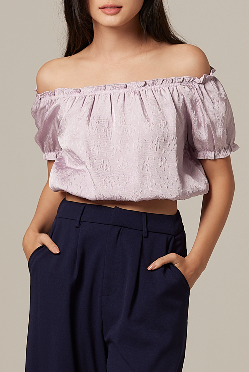 Rumi Off Shoulder Textured Top in Lilac
