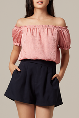 Rumi Off Shoulder Textured Top in Rose